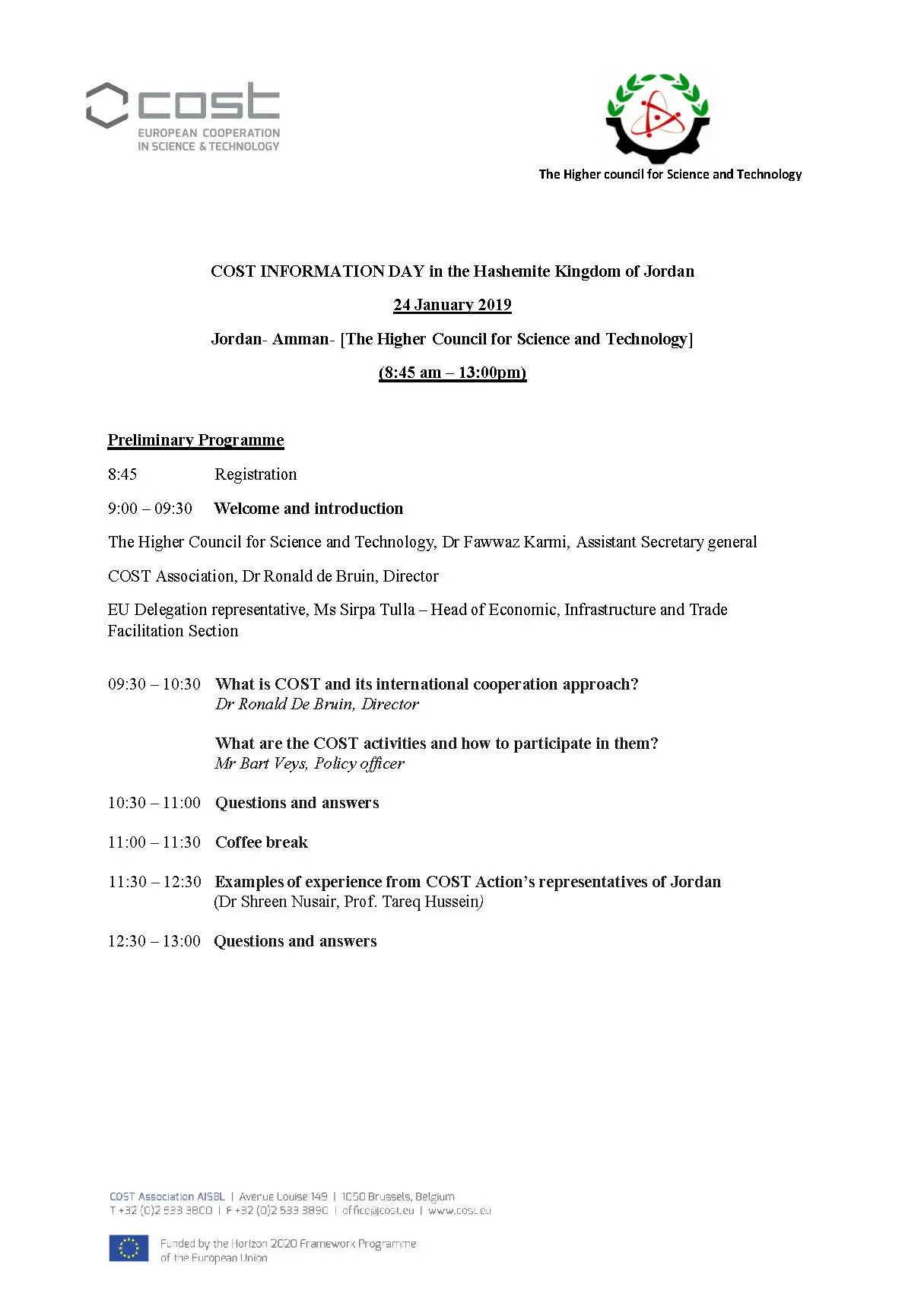 Info Day agenda, amman, Jordan