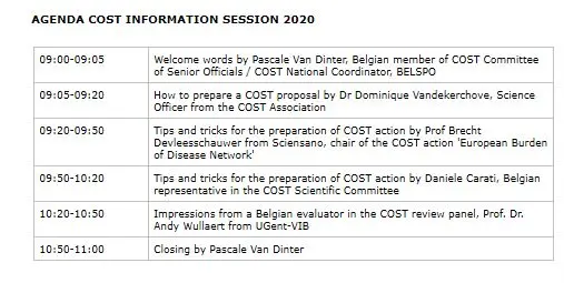 agenda of cost belgian info day