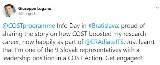 Dr Giuseppe lugano at COST Info Day Bratislava