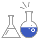 Illustration of a conical flask and a round bottomed flask filled with blue liquid
