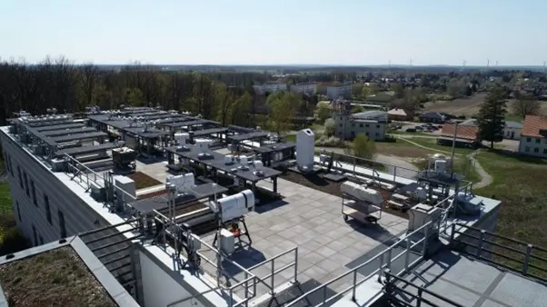 Aerial view of a rooftop where many instruments for measuring the atmospheric boundary layer are installed