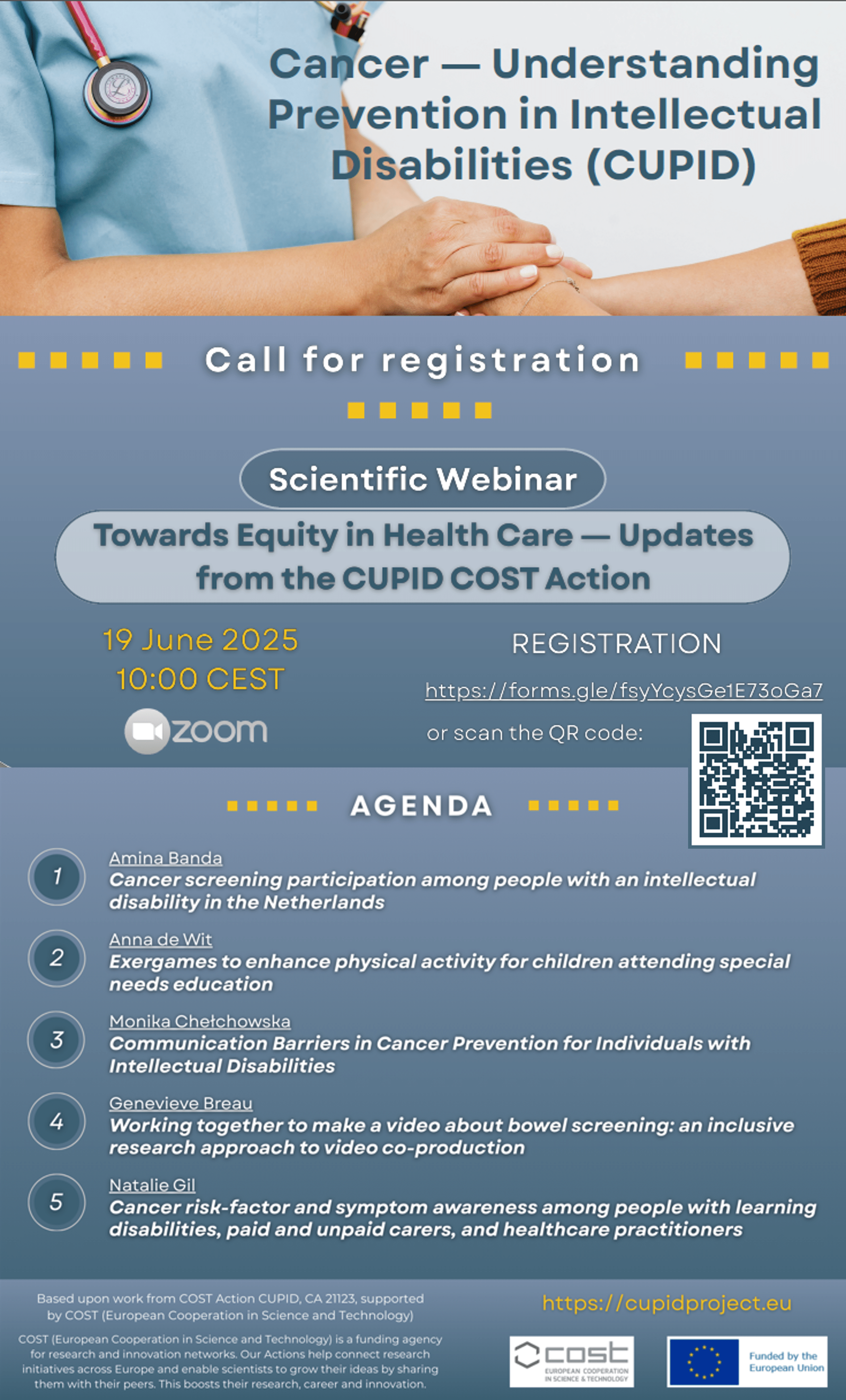 Webinar 19 June 2025 by COST Action CUPID 'Cancer - Understanding Prevention in Intellectual Disabilities'