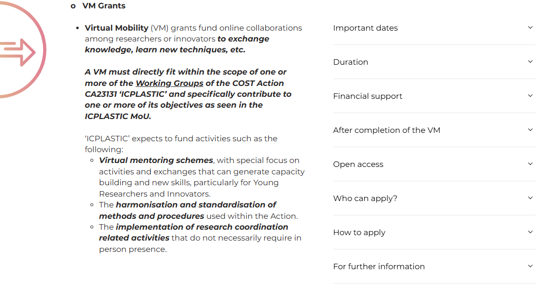 ICPLASTIC - Virtual Mobility grants - Mobility of researchers and innovators - European Cooperation in Science and Technology - COST