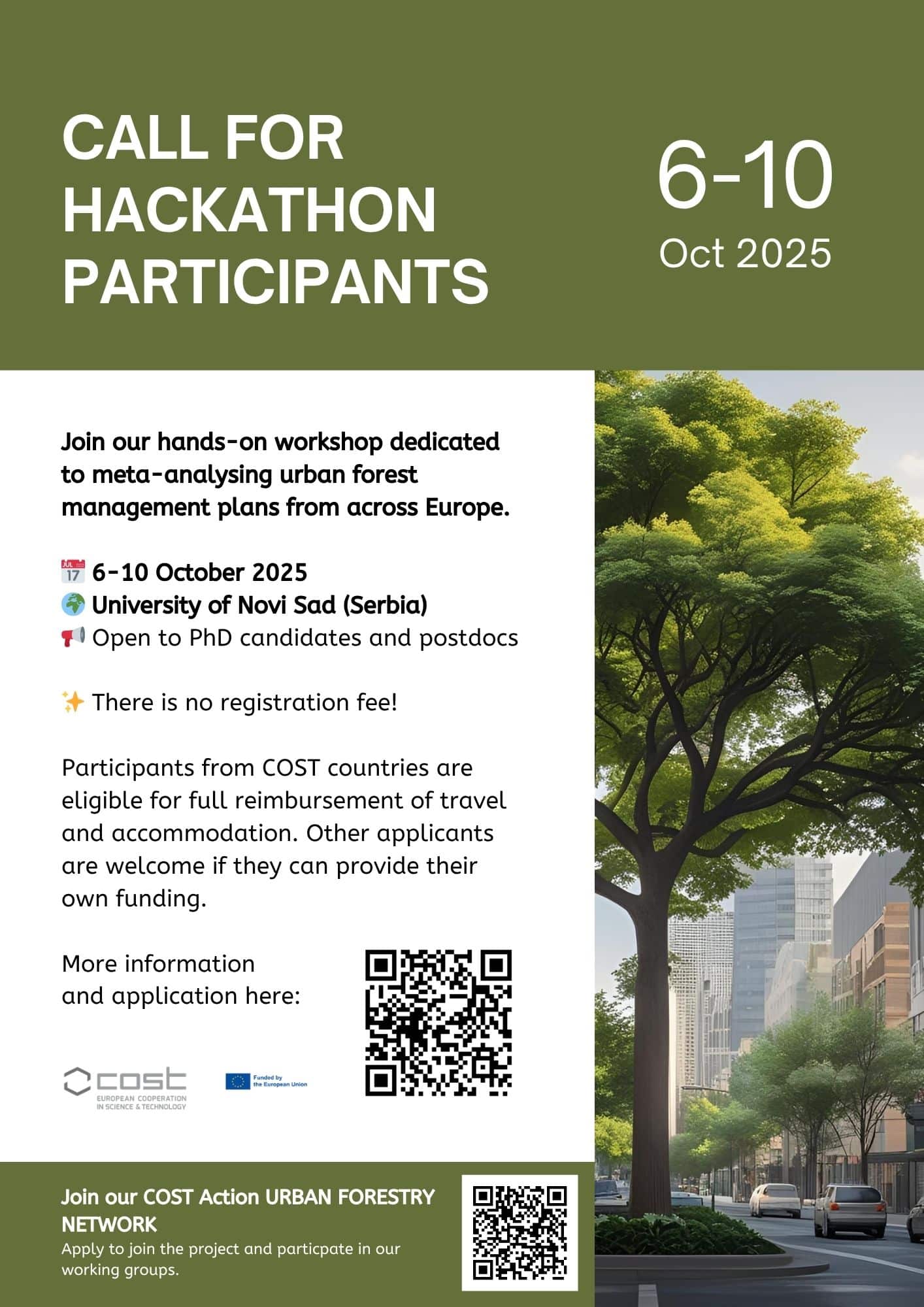 Hackathon invitation COST Action European Network for the Integrative Approach of Urban Forestry (INTUF)