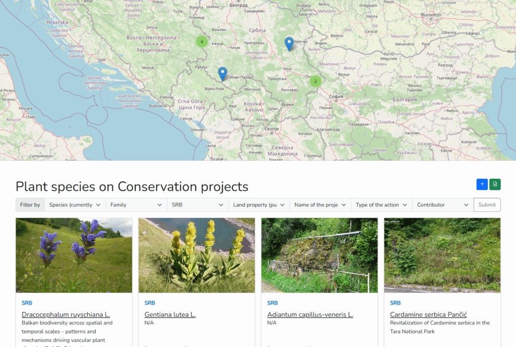 Screenshot of the ConservePlants database